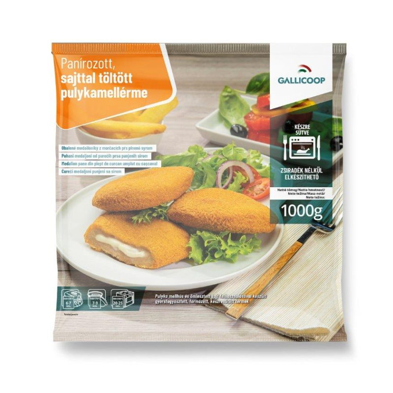 Gallicoop panírozott pulykamellérme 1 kg sajttal töltött
