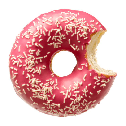 La Lorraine fánk eper ízű bevonattal, fehércsokis szórással 56 g