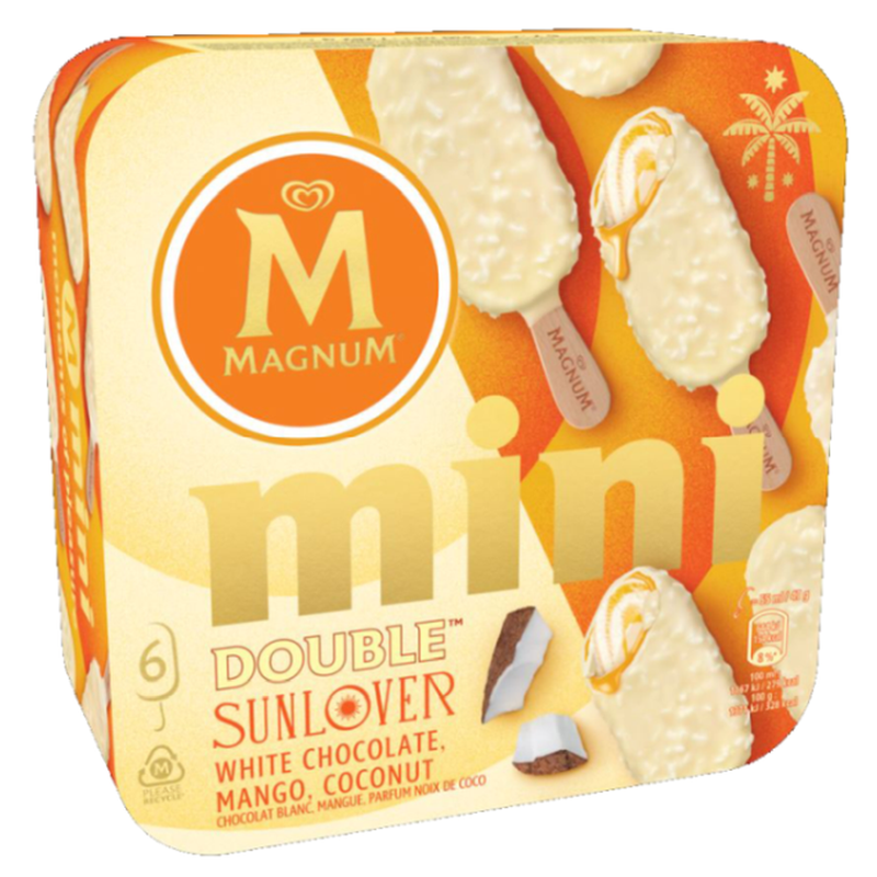 Magnum mini Double Sunlover pálcikás jégkrém 6x55 ml kókusszal és mangóval, fehércsokoládés